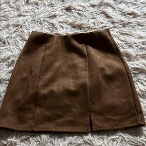 Alya Brown Pencil Mini Skirt with Slit